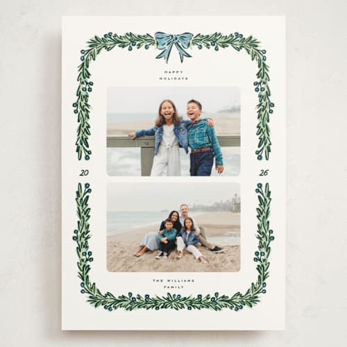 This is a garland holiday photo cards with standard by Claudia Orengo called mistletoe printing on signature in grand