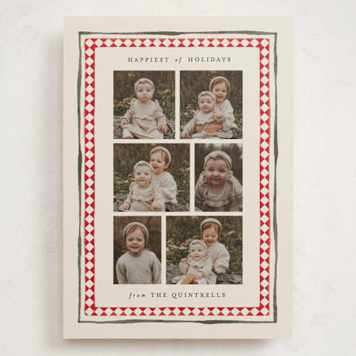 This is a candy cane holiday photo cards with standard by Jackie Crawford called holiday diamond border printing on signature in grand