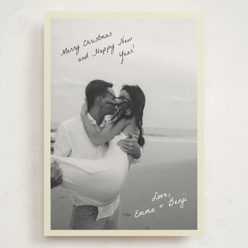This is a vanilla holiday photo cards with standard by Helena Vitto called the handwritten note printing on signature in grand