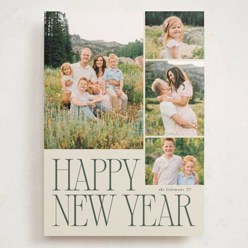 This is a pine holiday photo cards with standard by Brianne Larsen called bold serif printing on signature in grand