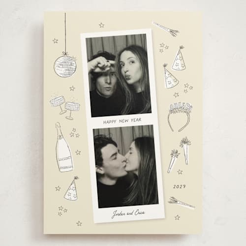This is a champagne holiday photo cards with standard by frau brandt called new year fun printing on signature in grand