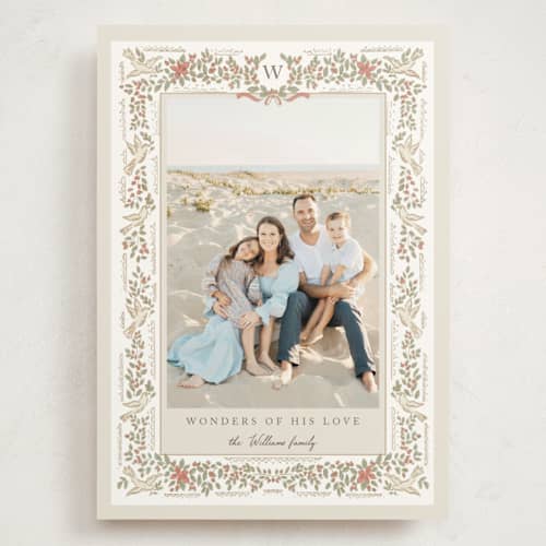 This is a ivory holiday photo cards with standard by Petra Kern called florentina printing on signature in grand