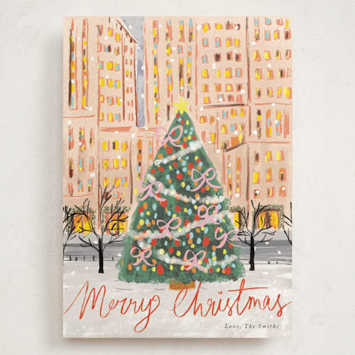 This is a cornucopia holiday photo cards with standard by Cass Loh called city christmas tree printing on signature in grand