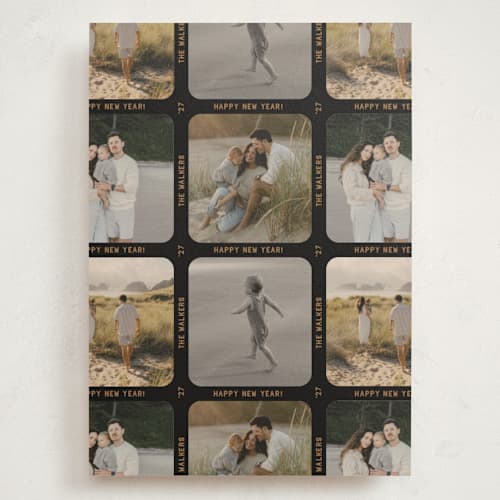 This is a black coffee holiday photo cards with standard by Meggy Masters called contact sheet printing on signature in grand