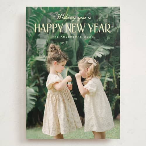 This is a buttercream holiday photo cards with standard by Nicole Walsh called modern dawn printing on signature in grand