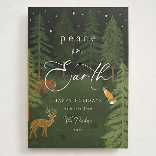 This is a forest holiday photo cards with standard by Elly called woodland peace printing on signature in grand