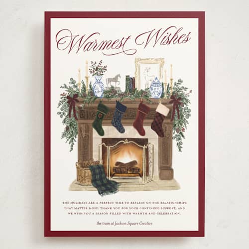 This is a stocking holiday photo cards with standard by Jenna Holcomb called fireplace printing on signature in grand