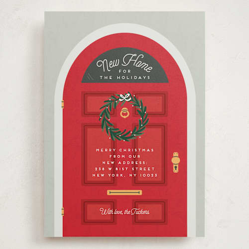 This is a poinsettia holiday photo cards with standard by Erica Krystek called holiday move printing on signature in grand