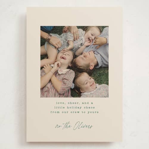 This is a evergreen holiday photo cards with standard by Kristie Kern called the crew printing on signature in grand