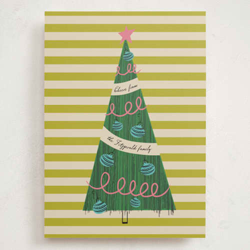 This is a lime holiday photo cards with standard by Heather Schertzer called pencil tree printing on signature in grand