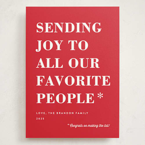 This is a candy apple holiday photo cards with standard by Amy Payne called you made the list printing on signature in grand