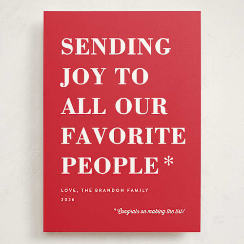 This is a candy apple holiday photo cards with standard by Amy Payne called you made the list printing on signature in grand