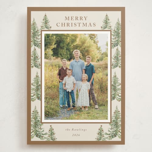 This is a toffee holiday photo cards with standard by Petra Kern called winter trees printing on signature in grand