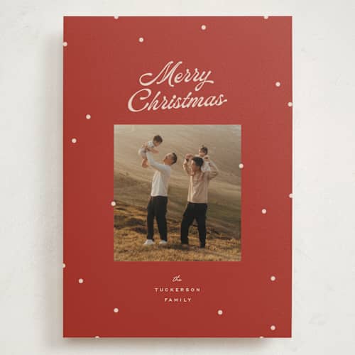 This is a poinsettia holiday photo cards with standard by Ellen Schlegelmilch called dainty dots printing on signature in grand