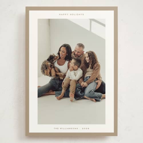 This is a gingerbread holiday photo cards with standard by JoAnn Jinks called modern border printing on signature in grand