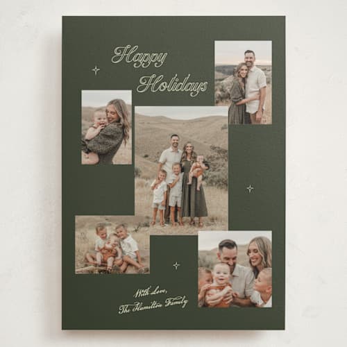 This is a deep forest holiday photo cards with standard by Cass Loh called starlit holiday printing on signature in grand
