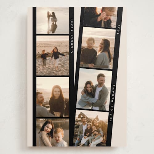 This is a eggnog holiday photo cards with standard by Tamara Hilje called film stories printing on signature in grand