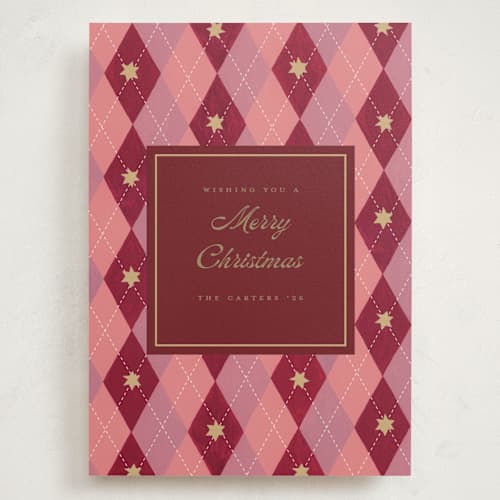 This is a berry holiday photo cards with standard by Teju Reval called argyle printing on signature in grand