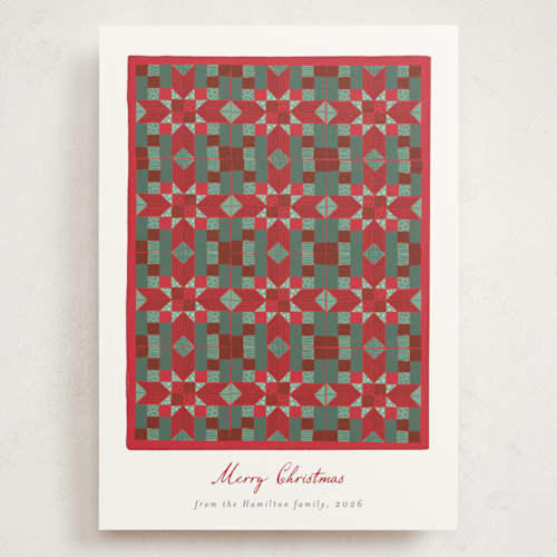This is a cranberry holiday photo cards with standard by frau brandt called quilted stars printing on signature in grand