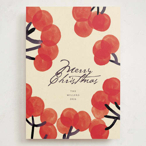 This is a lingonberry holiday photo cards with standard by Sumak Studio called berries printing on signature in grand
