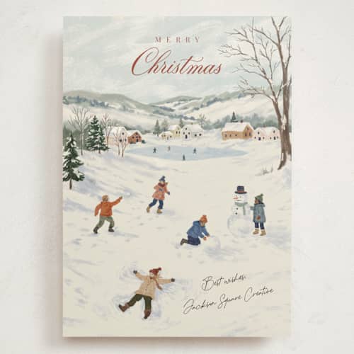 This is a winter holiday photo cards with standard by Elly called winter village printing on signature in grand