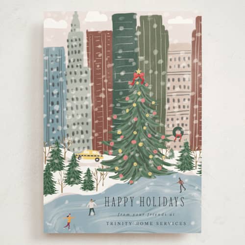 This is a winter rose holiday photo cards with standard by Anupama called city snow printing on signature in grand