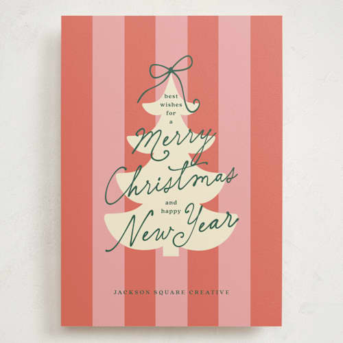 This is a candy holiday photo cards with standard by Louise Kay called merry snowy tree printing on signature in grand