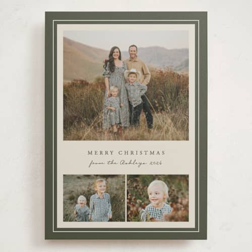 This is a pine holiday photo cards with standard by Brianne Larsen called classic frame printing on signature in grand