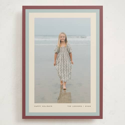 This is a cranberry holiday photo cards with standard by Snow and Ivy called stripe duet printing on signature in grand