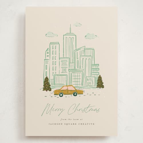 This is a moss holiday photo cards with standard by Vera Lim called in the city printing on signature in grand