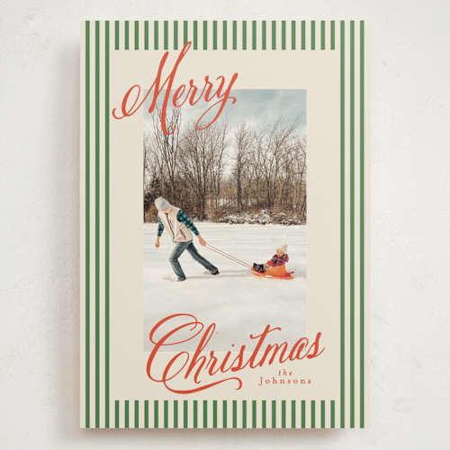 This is a forest holiday photo cards with standard by Karidy Walker called script and stripes printing on signature in grand