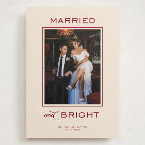 This is a eggnog holiday photo cards with standard by Creo Study called married and bright printing on signature in grand