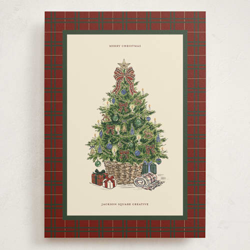 This is a holly berry holiday photo cards with standard by Jenna Holcomb called tartan tree printing on signature in grand