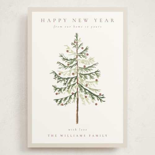 This is a snow holiday photo cards with standard by Amy Kross called vintage spruce printing on signature in grand