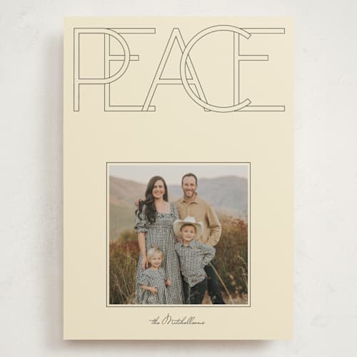 This is a vanilla holiday photo cards with standard by Baumbirdy called mod peace printing on signature in grand