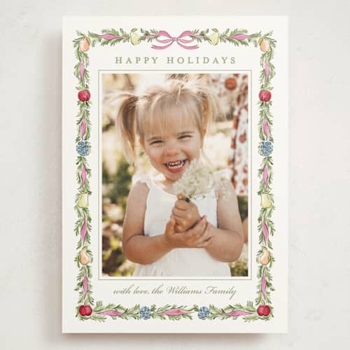 This is a sugar plum holiday photo cards with standard by Sarah Knight called sugared fruits printing on signature in grand
