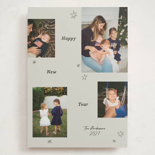 This is a ivory holiday photo cards with standard by Cass Loh called scattered joy printing on signature in grand
