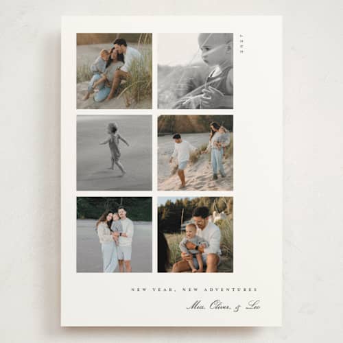 This is a snow holiday photo cards with standard by Morgan Kendall called window pane printing on signature in grand