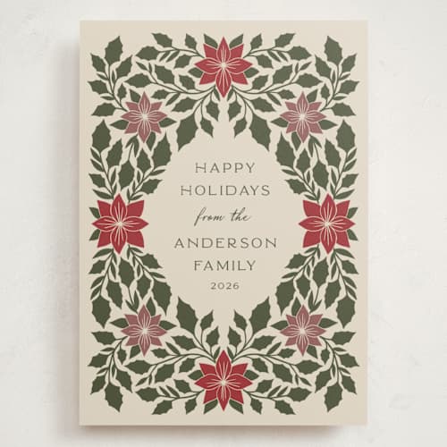 This is a evergreen holiday photo cards with standard by Katharine Watson called holly frame printing on signature in grand