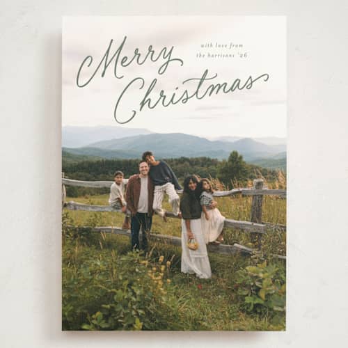 This is a eucalyptus holiday photo cards with standard by Carmia C. called nostalgic script printing on signature in grand