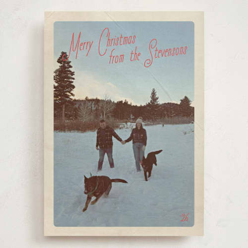 This is a peppermint holiday photo cards with standard by Jenna Holcomb called vintage mail printing on signature in grand