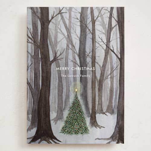 This is a winter holiday photo cards with standard by Karina Racz called silent night woods printing on signature in grand