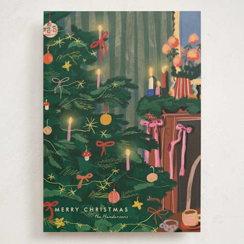 This is a pine holiday photo cards with standard by Joanna Rosado called cosy christmas printing on signature in grand