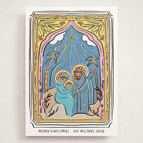 This is a halo holiday photo cards with standard by Becky Nimoy called holy family printing on signature in grand