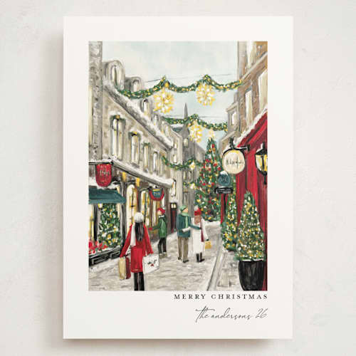 This is a crimson holiday photo cards with standard by Susan Moyal called city sidewalks printing on signature in grand