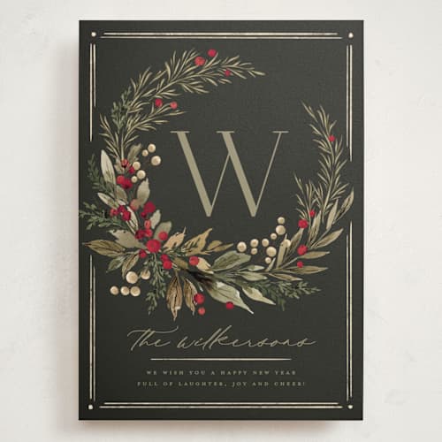 This is a garland holiday photo cards with standard by Wildfield Paper Co called wild wreath printing on signature in grand