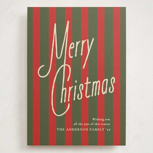 This is a stocking holiday photo cards with standard by Creo Study called vintage script printing on signature in grand