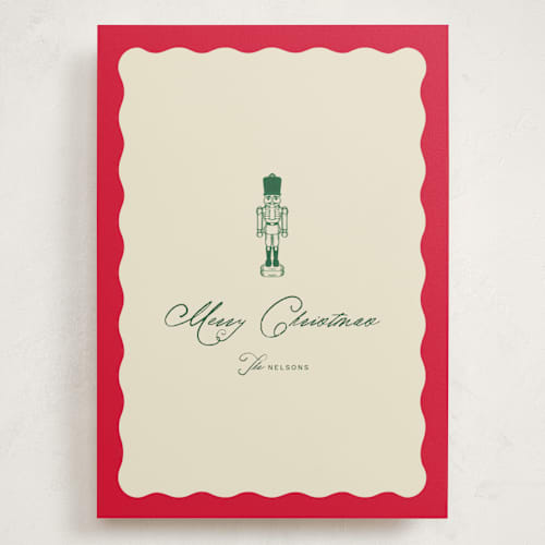 This is a poinsettia holiday photo cards with standard by Jen Ramsey called holiday nutcracker printing on signature in grand