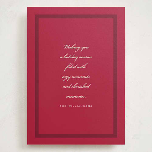 This is a cranberry holiday photo cards with standard by Stacy Maalouf called simplicity printing on signature in grand