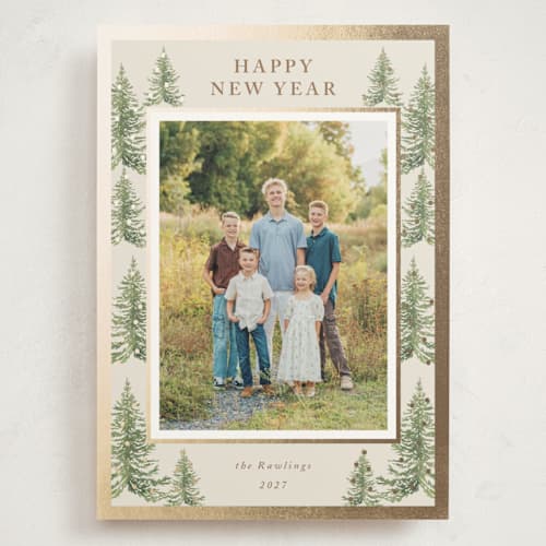 This is a toffee foil stamped holiday cards with foil pressed by Petra Kern called winter trees printing on signature in grand